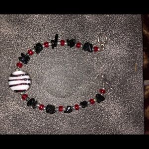 Silver,‎ red, black bracelet